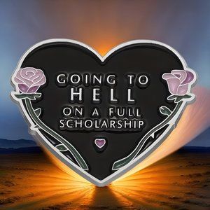 Going‎ to Hell On a Full Scholarship - Heart Shaped Enamel Pin Brooch Roses NEW